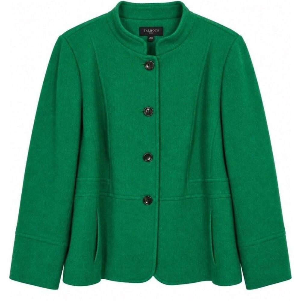 Talbots Woman 20W Emerald Green Wool Blend Peplum Jacket Quiet Luxury